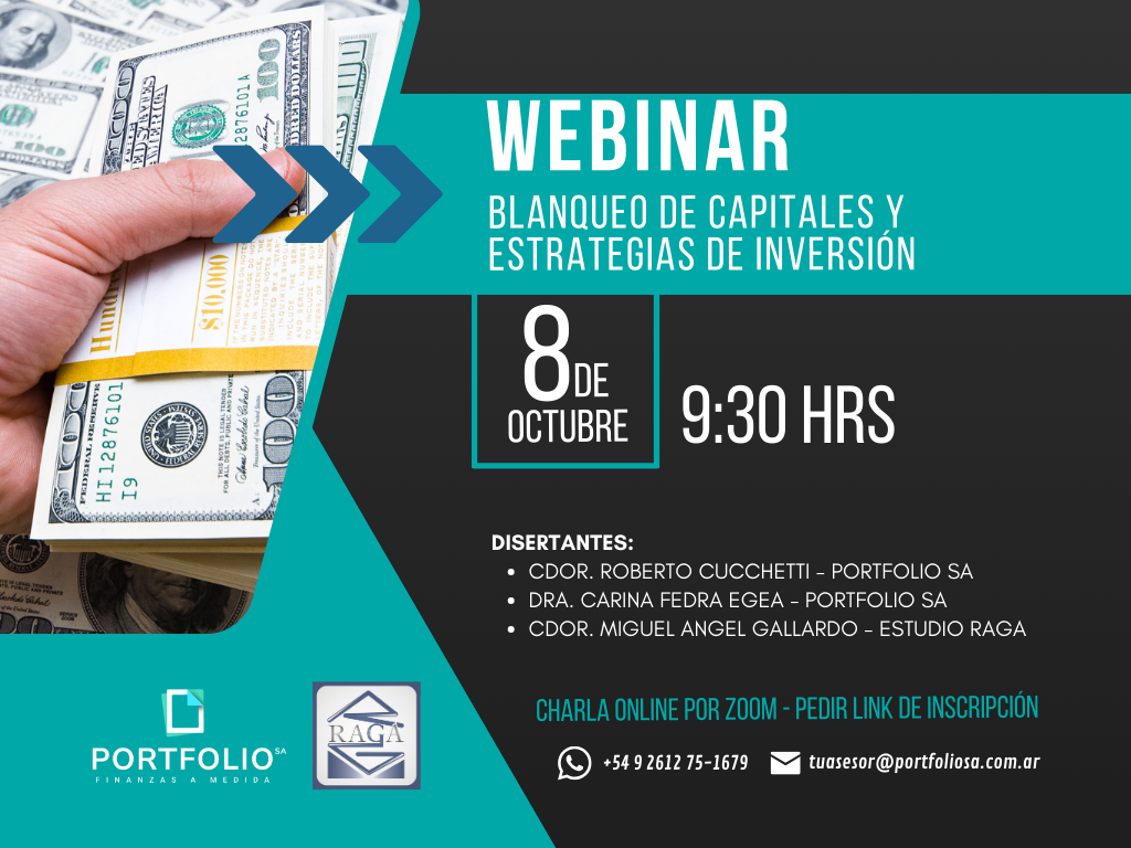 Blanqueo de Capitales y Estrategias de Inversión: expertos de portfolio brindarán un webinar sobre claves para invertir ante esta nueva posibilidad